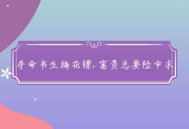夺命书生梅花镖,富贵总要险中求代表是什么生肖精选谜团解释！
